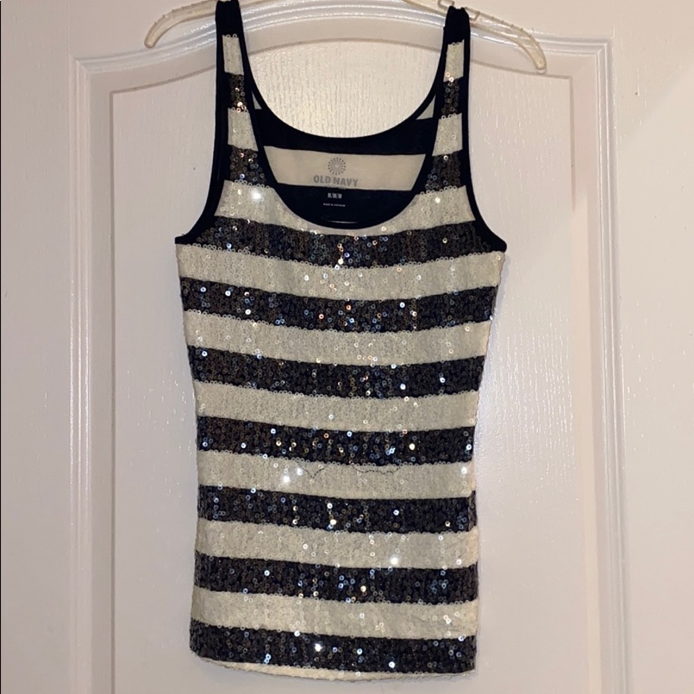 Blue & White Sequin Tank Top
